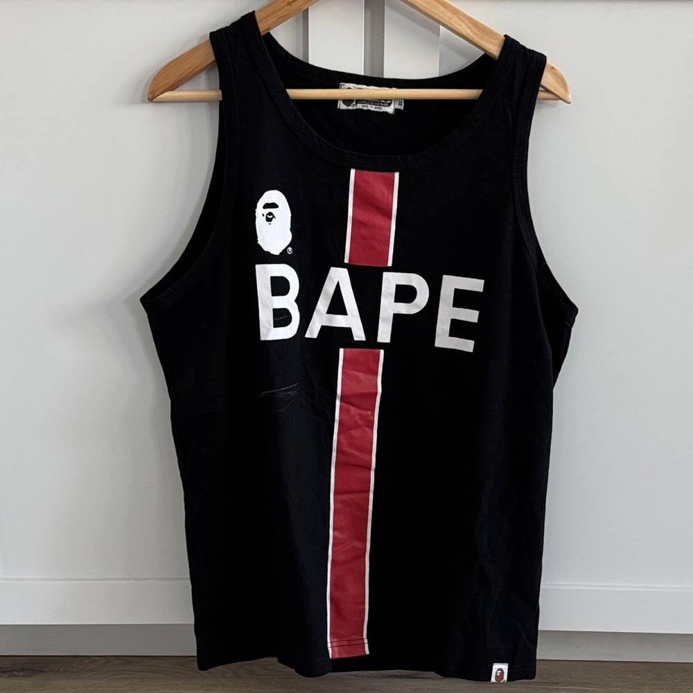 Bape Black Tank Top with Red Stripe